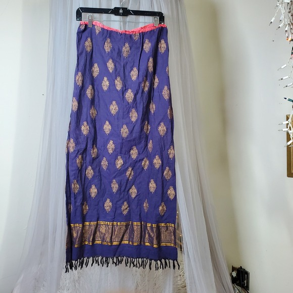 Vtg Free People Fringe Brocade Jacquard Purple Maxi Skirt Boho Hippie Size M - Picture 3 of 4